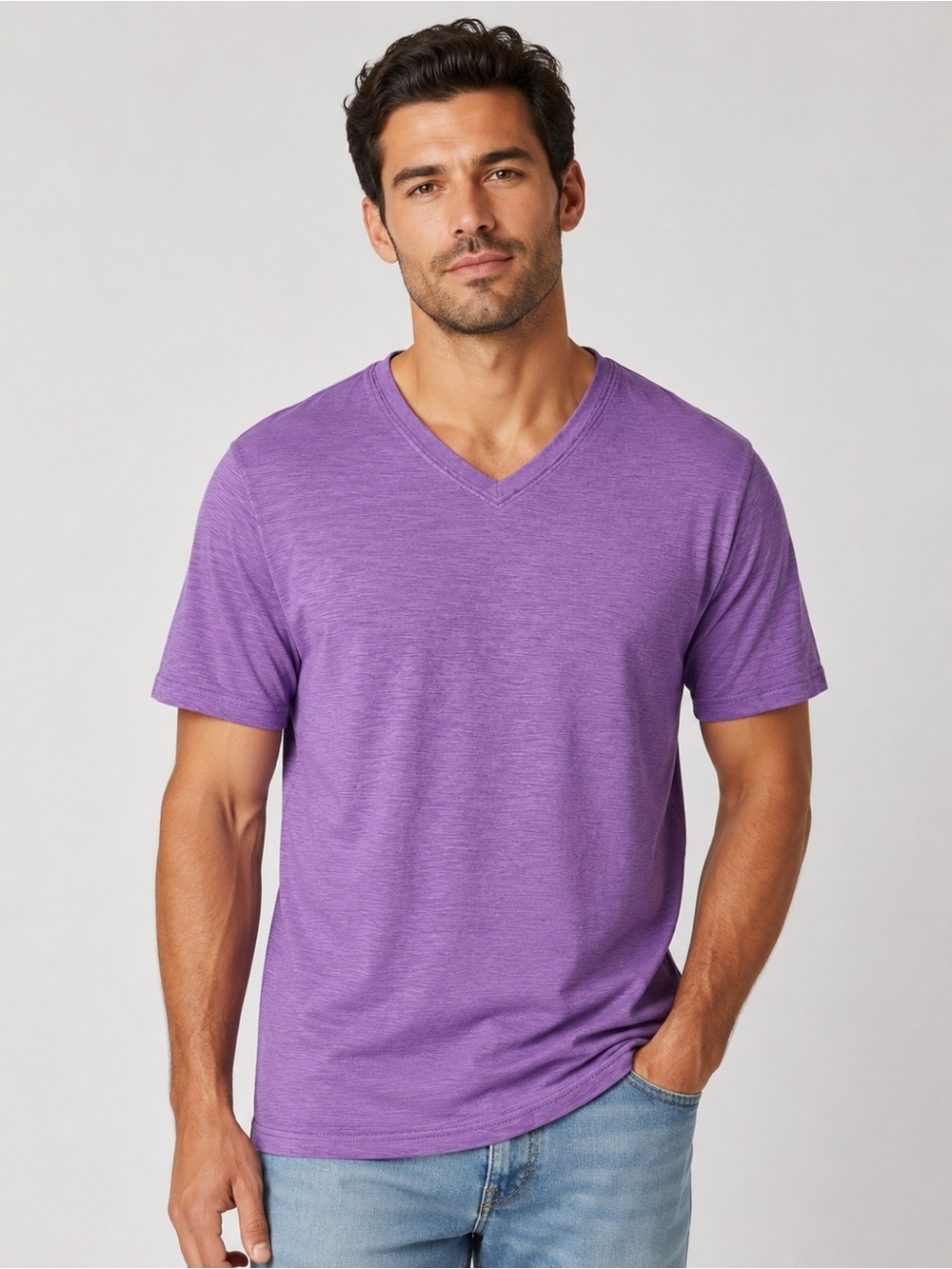 Helix Purple V-Neck Short Sleeve T-Shirt – Size Large